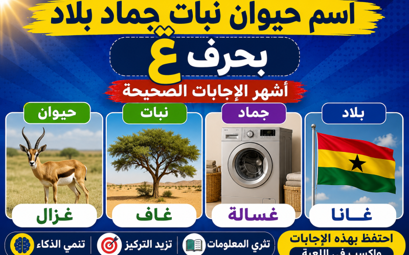 “سلي وقتك” اسم حيوان نبات جماد بلاد بحرف غ 2026 لعبة الحروف